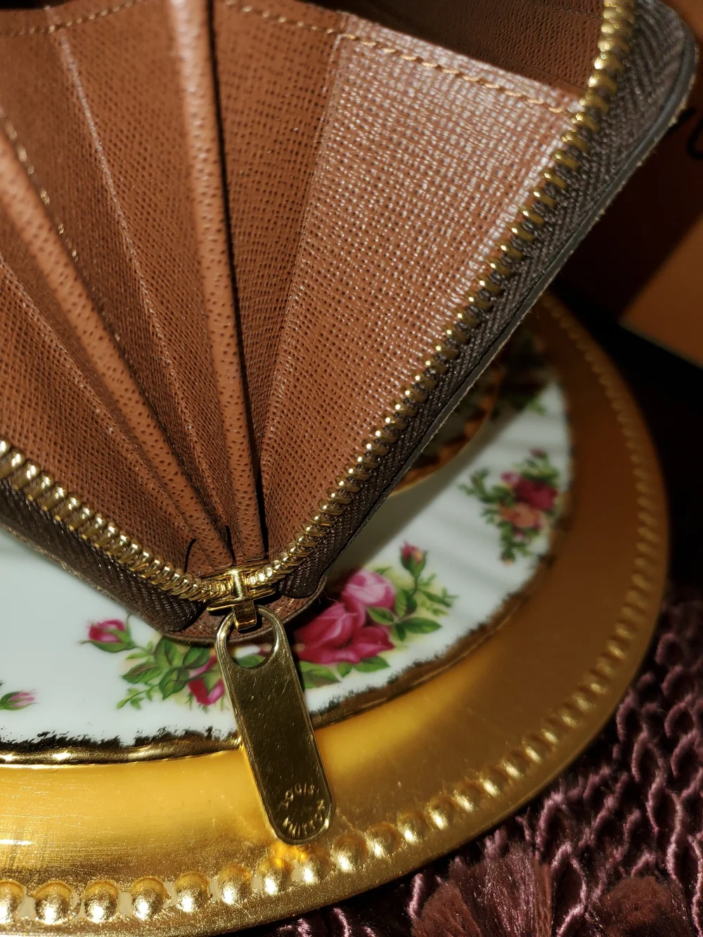 Louis Vuitton Brown Monogram Zip Wallet with Gold-Tone Hardware